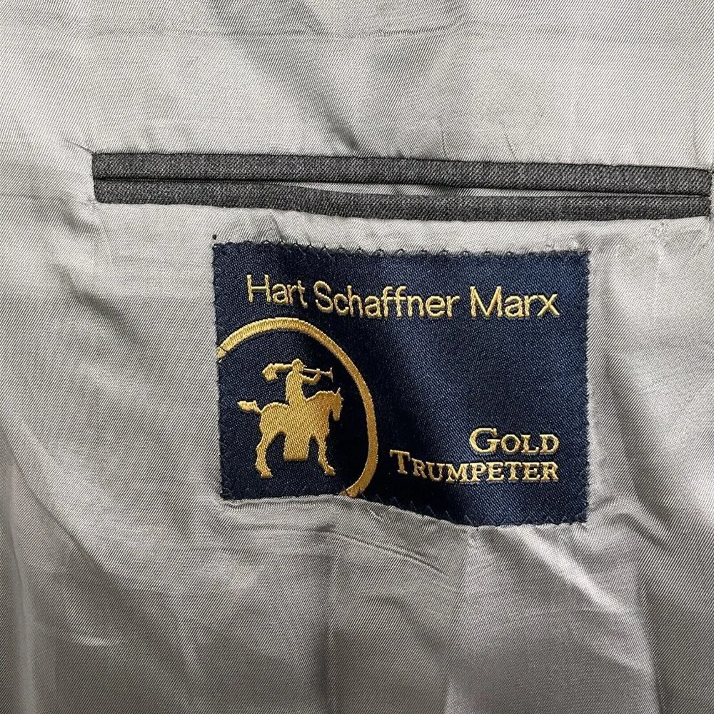 Hart Schaffner Marx Blazer Men 46 Gray Bespoke Gold Trumpeter Classic USA Jacket